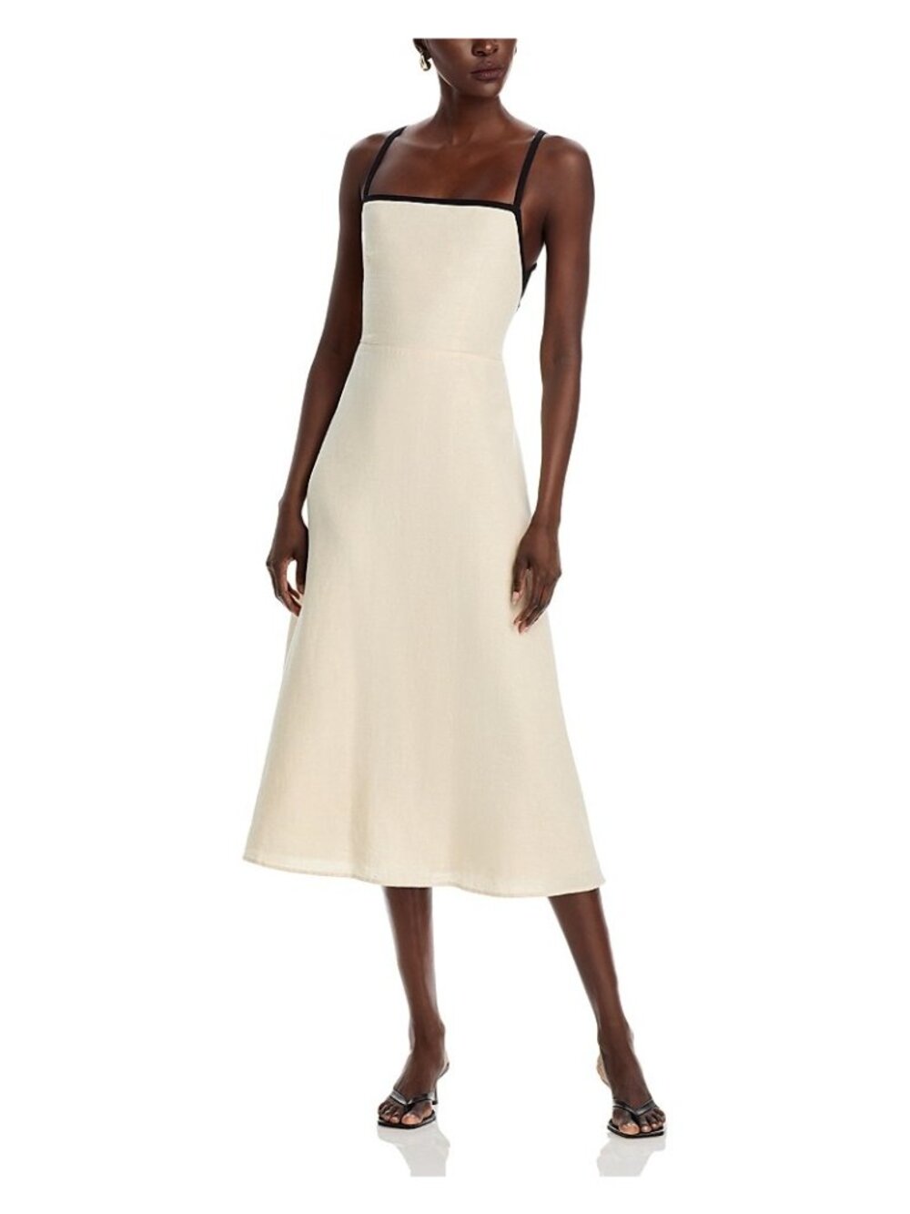 NWT Steve Madden Riyan Linen Blend Tie-Back Midi Dress Natural L MSRP $109